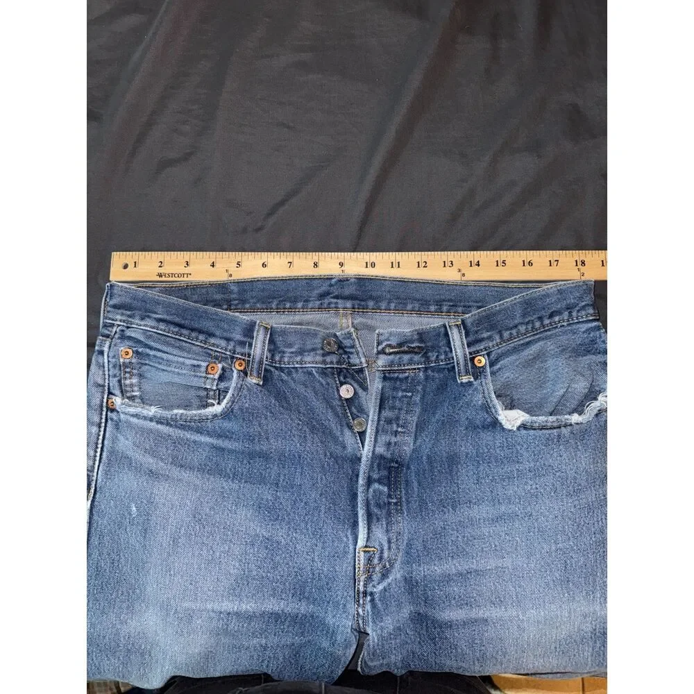 Levi's 501 Men's W34 100% Cotton Button Fly Jeans Natural Distress (Hemmed)